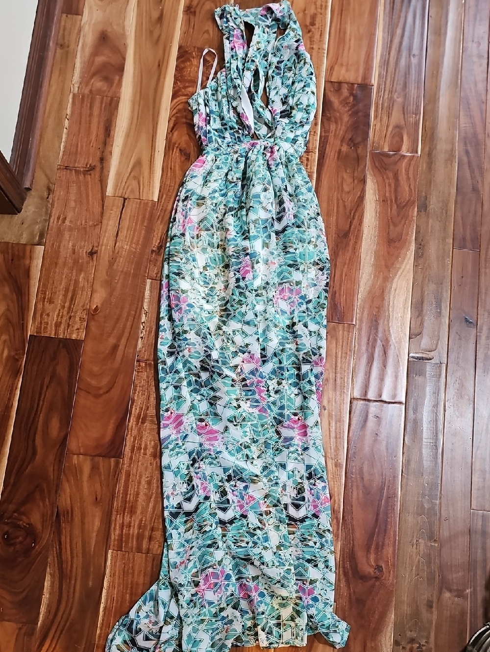 Lovers + Friends Teal Floral Maxi Dress with Pink Accents